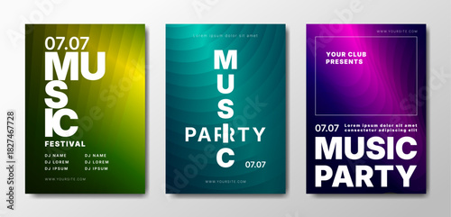 Musical party posters set. Colorful templates for your event.
