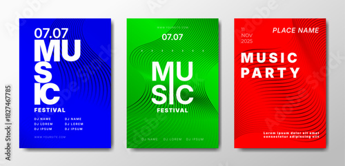 Musical party posters set. Colorful templates for your event.