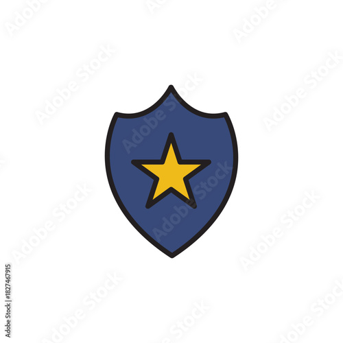 Color line icon of a shield with a star, symbolizing security, protection, trust, safety, and quality. Ideal for apps, badges, websites, cybersecurity, business branding, and digital projects.