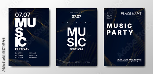 Musical party posters set. Dark templates for your event.