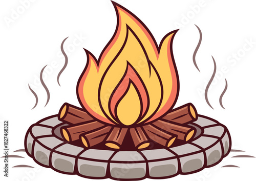 Camping Fire Illustration Design. Campfire Outline Drawing Set. Outdoor Campfire Flame Design. Camping Firewood Flame Art. Campfire Line Art Design. Outdoor Fire Illustration Pack. Campfire Flame Draw