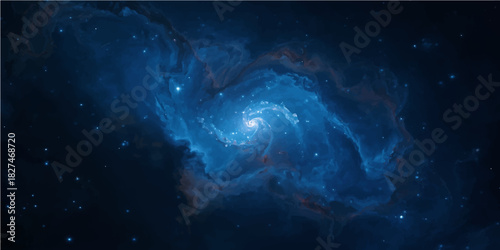 Abstract blue galaxy background with glowing stars and light for space or night sky texture
