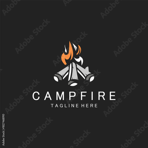 Campfire logo Vintage adventure Wildlife design camping wood fire illustration template