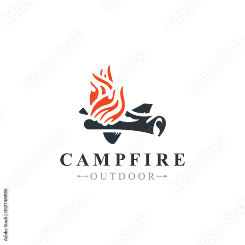 Campfire logo Vintage adventure Wildlife design camping wood fire illustration template