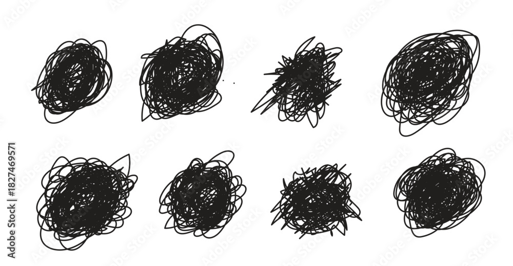 Obraz premium Hand drawn brain and chaotic line doodles symbolizing stress, anxiety and mental overwhelm