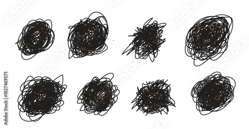 Hand drawn brain and chaotic line doodles symbolizing stress, anxiety and mental overwhelm