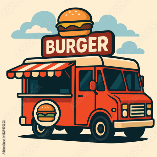 Burger Food Truck Street Fast Food Restaurant Illustration