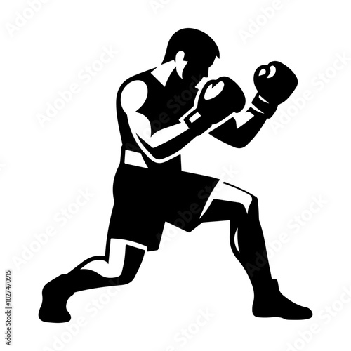 Boxer in Action: Silhouette of a Powerful Athlete.