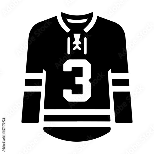 Black hockey jersey with number three on the front.