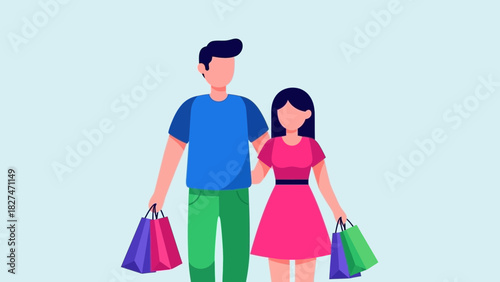 Happy couple enjoying retail therapy carrying shopping bags after a successful day of shopping, great for advertising and promotions, modern lifestyle