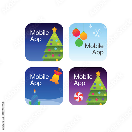 Mobile application christmas icon pack design