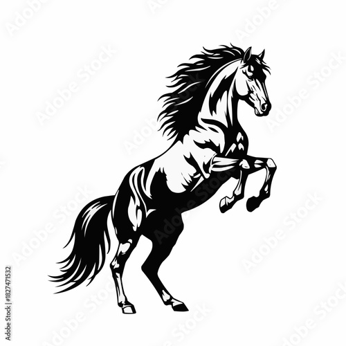 Majestic Rearing Horse Silhouette - Powerful Equine Symbolism in Black and White.