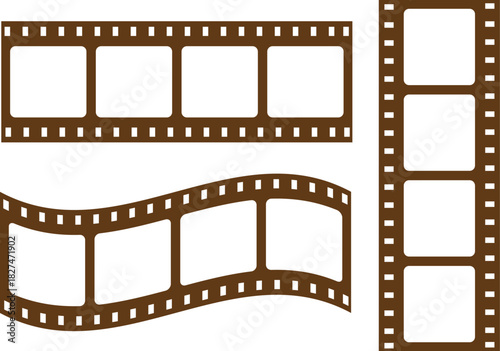 Film strip icon vector. Strip icon used for videography elements, cinema reel. Filmstrip with frames, photo and videos, Old white and black film tapes of 35mm. Realistic film strip vector illustration