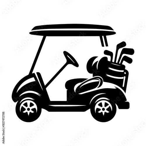 Golf Cart Silhouette with Golf Clubs and Wheels.
