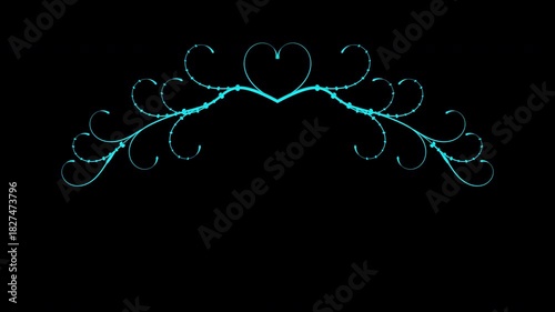 Romantic Blue Valentine Heart Flourish Border on Transparent Background