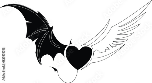 Angel Devil Heart Wings Vector | Fantasy Love Tattoo Design