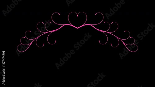 Romantic Pink Valentine Heart Flourish Border on Transparent Background