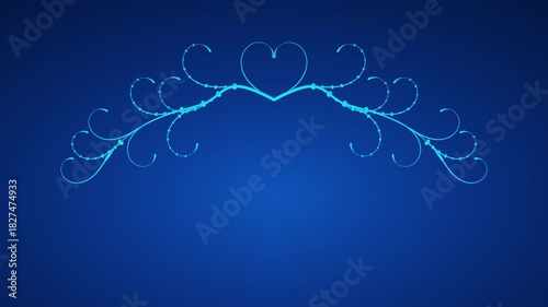 Romantic Blue Valentine Heart Flourish Border with Gradient Background