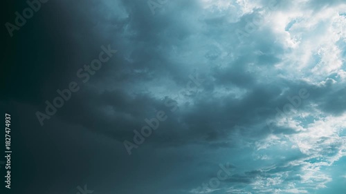Cloudy Sky With Dark Storm Clouds During Rain. Natural Background With Rainclouds. 4K Time Lapse, Timelapse natural weather background dark blue backdrop thunderstorm stormy sky