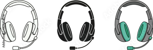 Earphones headset microphone support hotline icon vector illustration, silhouettes 