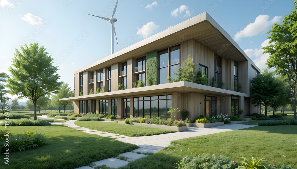Obraz premium Building Center: Data Sustainable Future green environmentally friendly renewable energy wind