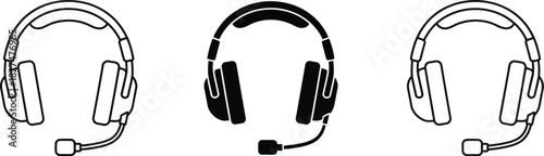 Earphones headset microphone support hotline icon vector illustration, silhouettes