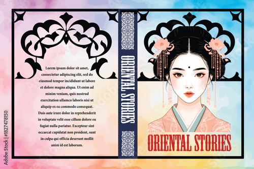 053-25-Asian woman portrait illustrating a book cover for oriental stories