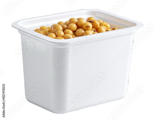 Fermented soybeans in a white plastic container isolated on transparent background