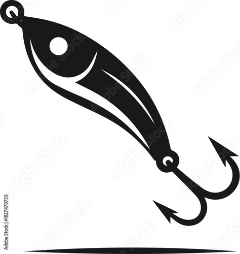 Simple black silhouette of a fishing spoon lure icon.