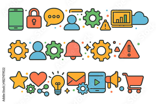 Essential web and mobile application interface icons for digital services and settings