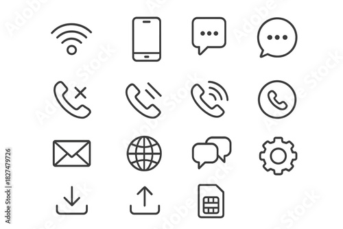 Wallpaper Mural Outline icons set for mobile phone functions, wireless connection, messaging, and settings Torontodigital.ca