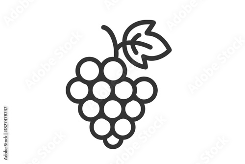 Bunch of grapes with stem and leaf outline symbol for fruit and wine concepts