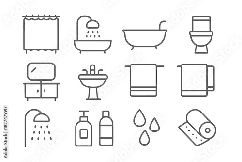 Outline symbols collection for modern bathroom amenities and personal care items