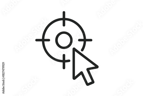 Mouse pointer cursor aiming at a target crosshair symbol for focus and selection