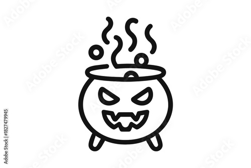 Spooky Halloween cauldron with boiling potion, steam, and an evil grinning face