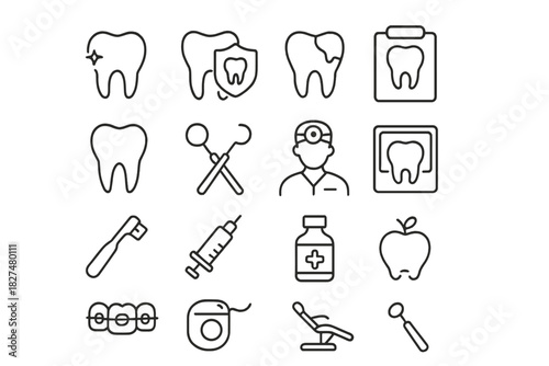 Professional symbols representing dental care, oral hygiene, and medical treatment
