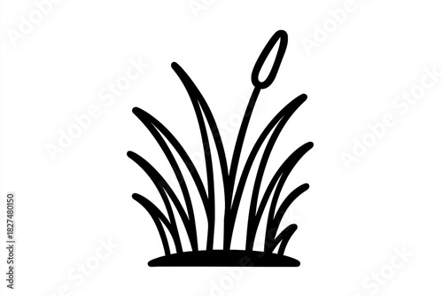 Simple black outline of marsh grass and cattail plant clump on white background