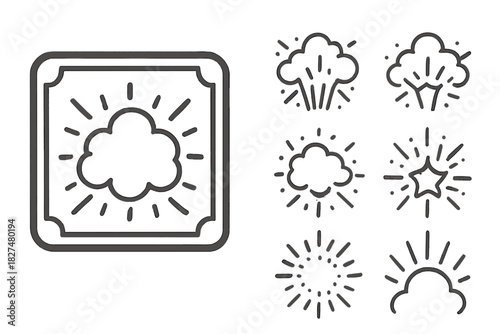Simple outline icons depicting various explosion burst and shine effects