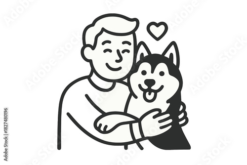 Cheerful person embracing a happy husky dog outline symbolizing deep affection and friendship