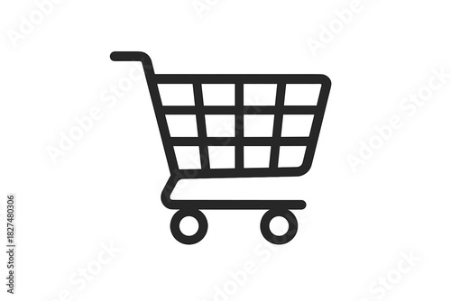 Minimalist black symbol representing a shopping cart used in digital commerce and retail