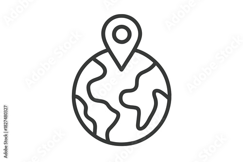 Map marker pin placed on a stylized globe symbolizing worldwide navigation and geographical positioning