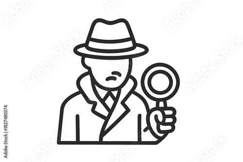 Mysterious private investigator character holding a magnifying glass for detection and search