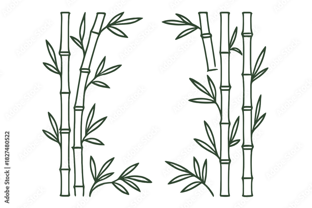Fototapeta premium Oriental bamboo stalks and leaves forming a natural decorative border frame