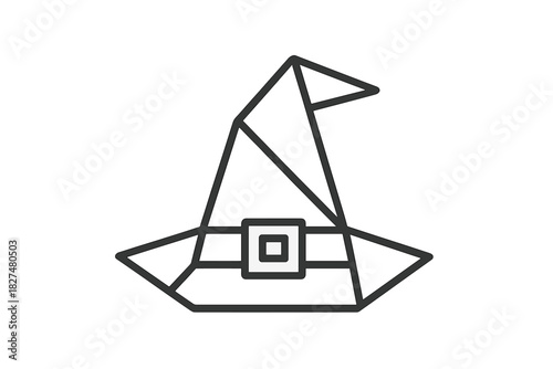 Classic pointed witch hat with a buckle band rendered in minimalist geometric style