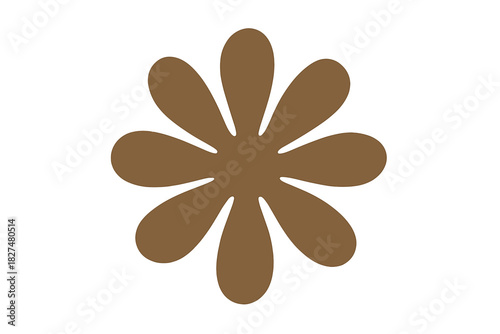 Stylized brown eight-petal floral shape isolated on a clean white background