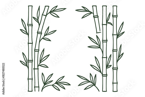 Oriental bamboo stalks and leaves forming a natural decorative border frame