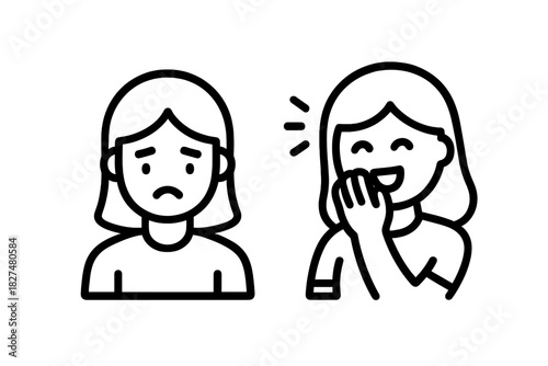 Two female figures showing contrasting emotions of sadness and joy