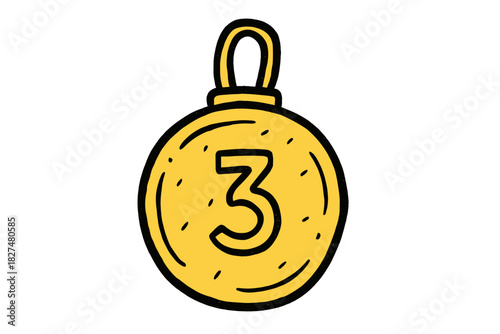Hand drawn style bronze medal icon representing third place achievement award and success