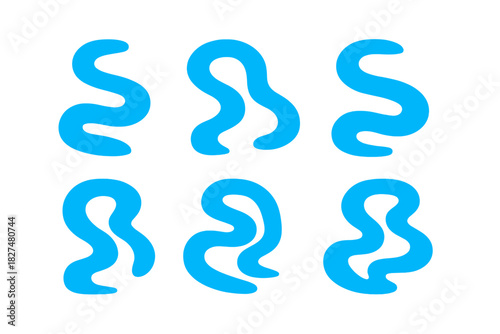 Abstract collection of fluid serpentine blue shapes for contemporary background design