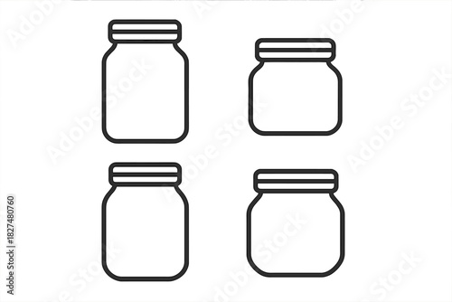 Empty glass jars and food containers icon set